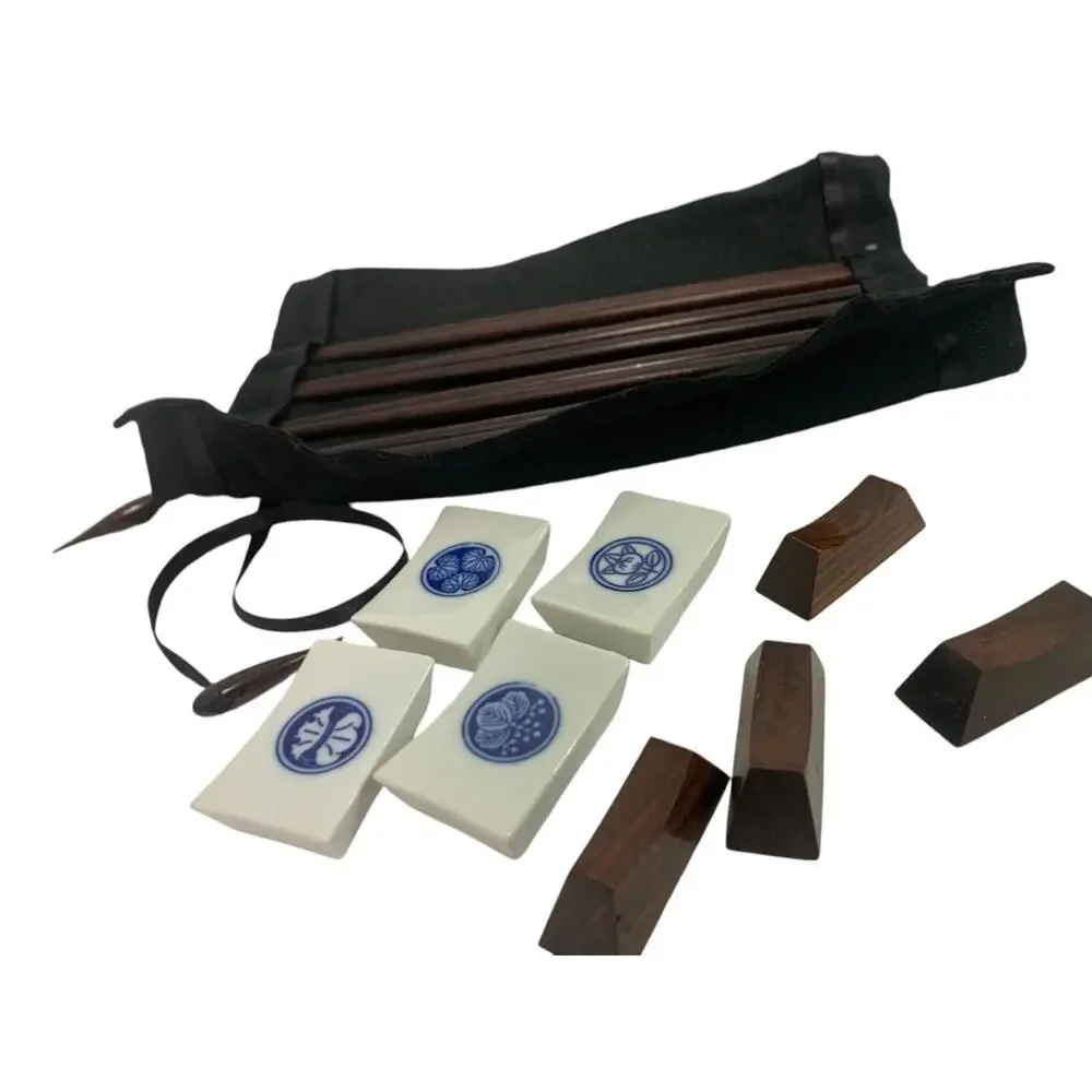 Wooden and Porcelain Chopstick Serving Set 4 Person